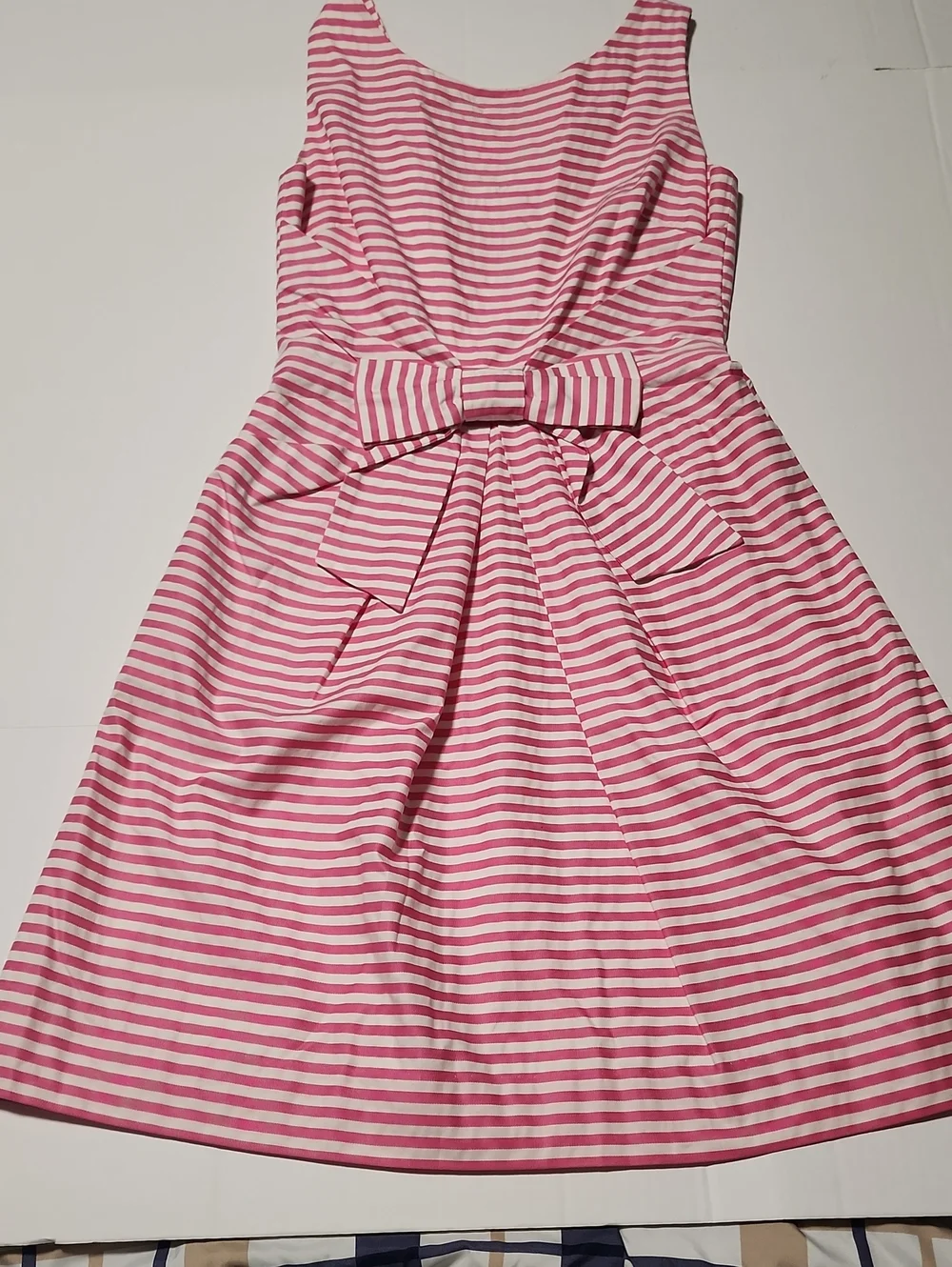 Kate Spade Jillian Candy Pink and White Striped Bow-Front Dress